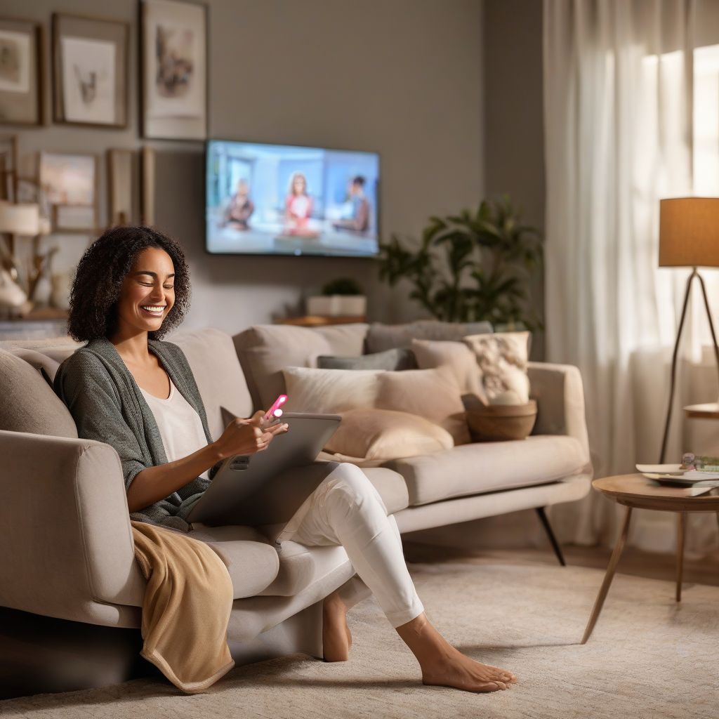 Woman Relaxing and Watching Cox Contour on her Tablet